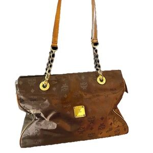 MCM Monogram  Leather And Nylon Shoulder  Large Bag Tote Purse 15 Wide X 11 Tall